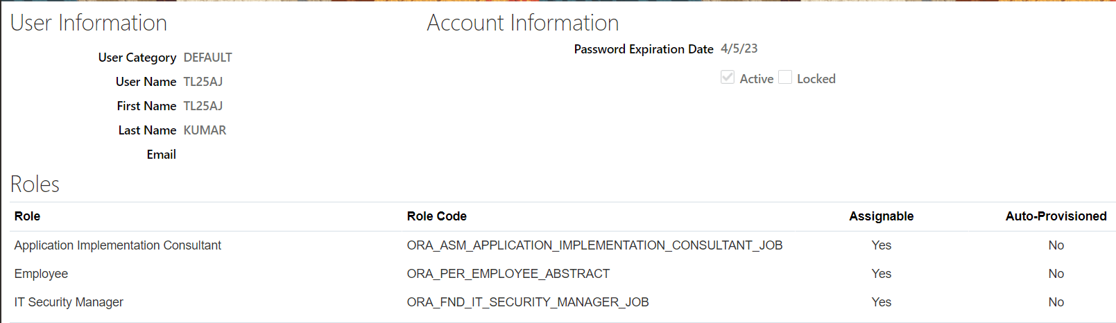 Adding roles to user account 